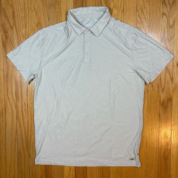 Vuori Polo Shirt Mens Large Tan Strato Tech Performance Golf Gym Prep V188 - Picture 1 of 14